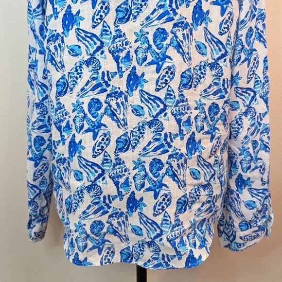 Lilly Pulitzer Resort Shell Coastal Cowgirl Beachy Chic Tropical Linen Top L - Picture 9 of 10